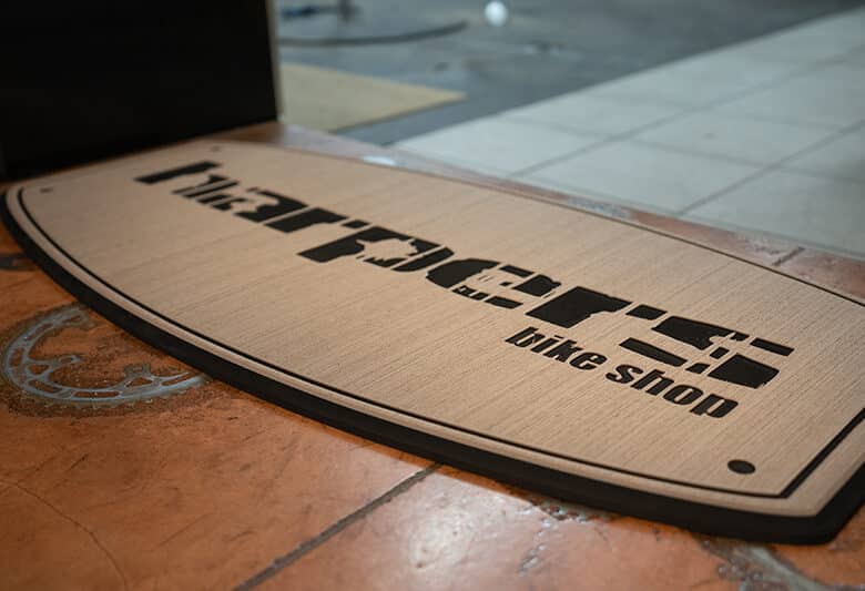 gatorstep floor mat custom tan black brown logo harpers bike shop business