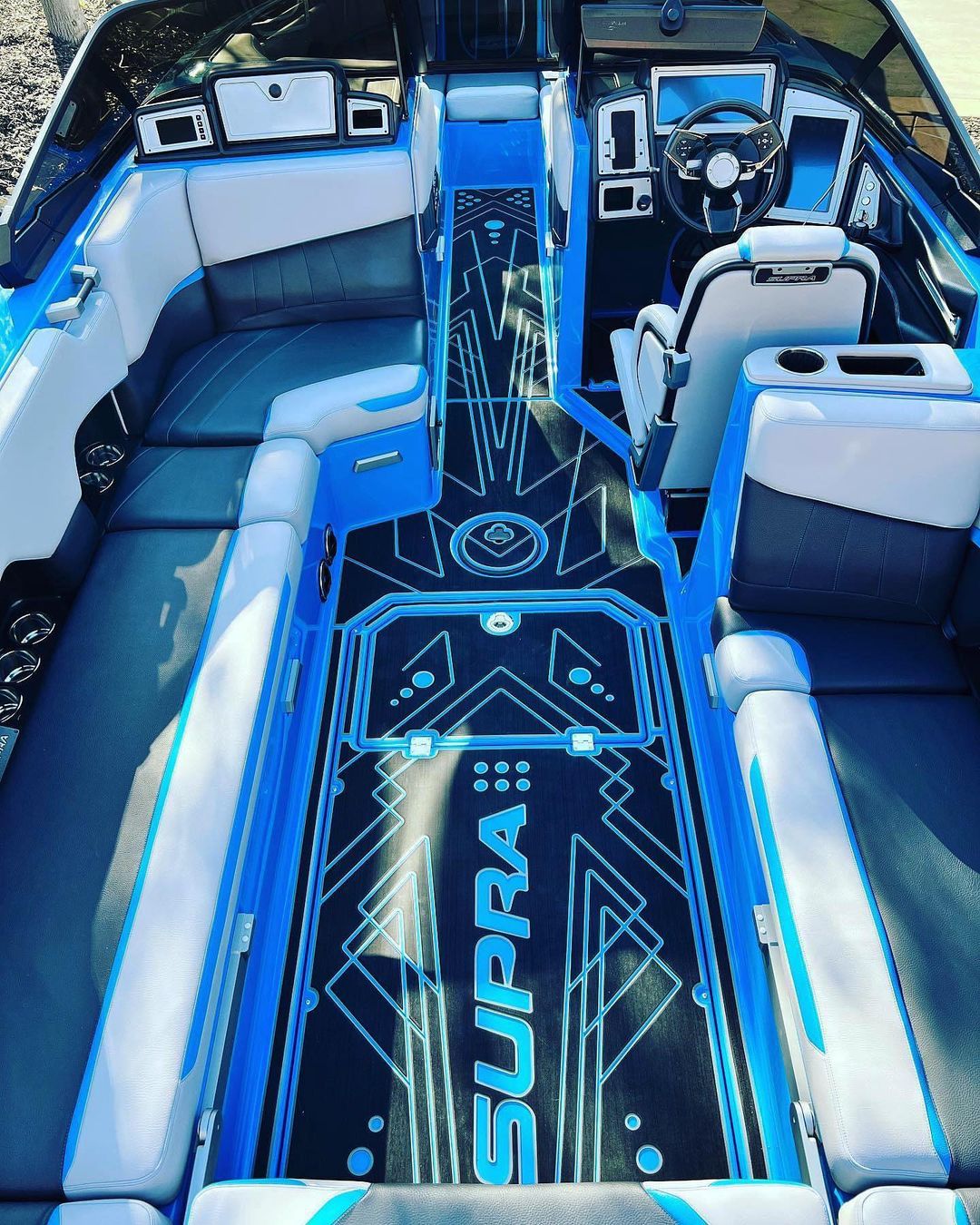 supra wake gatorstep boat flooring decking custom design black, blue