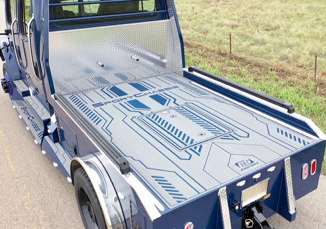 sport chassis gatorstep truck bed cover floor non skid flooring gray blue